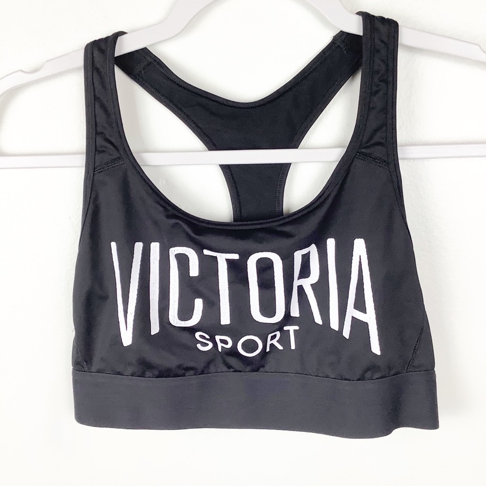 Victoria's Secret Victoria Sport Racerback Sports Bra Small Black White Spellout